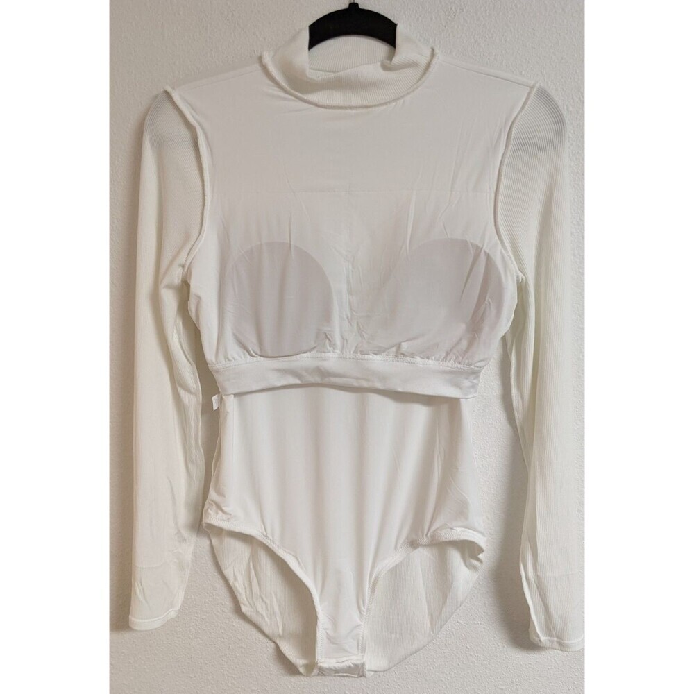 NWT~SOMA White Ribbed Mock Neck Bodysuit w/ Built-In Bra Medium  $69.95 - Picture 7 of 10